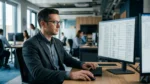Systems administrator reviewing a database change history log